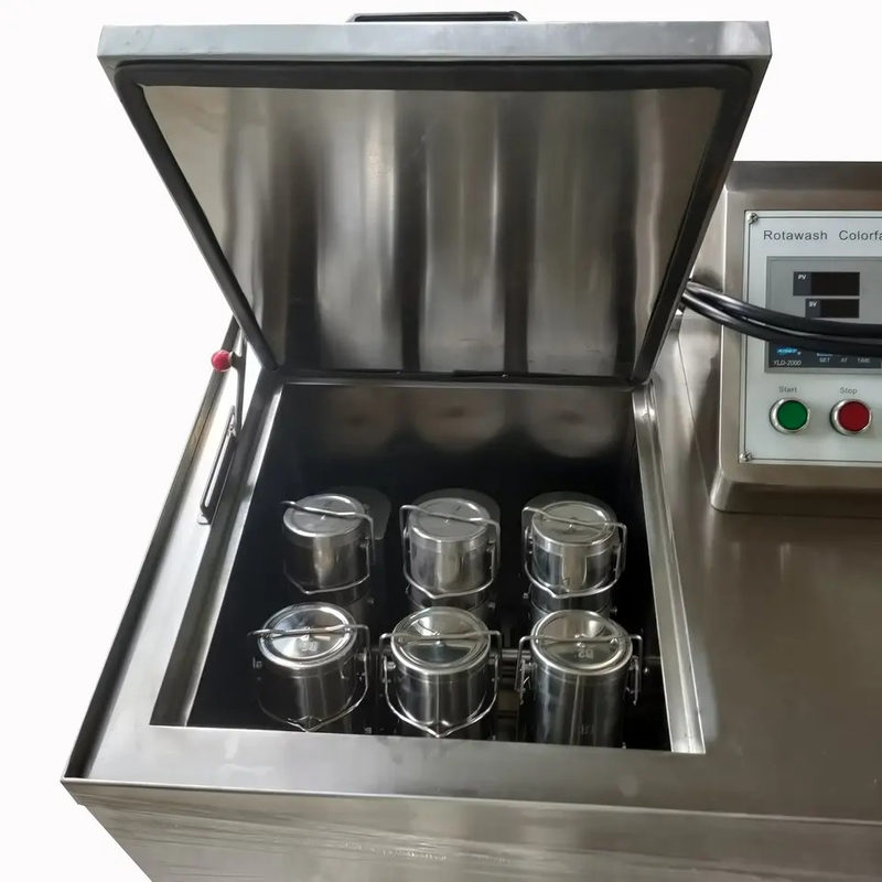 Высокопроизводительная Rotawash Color Fastness Machine для тестирования текстиля с корпусом из нержавеющей стали и регулируемым временем работы