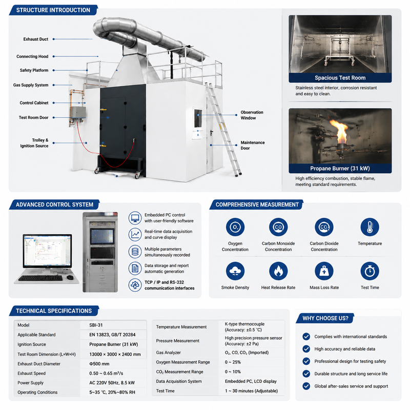 Building Materials Products Single Burning Item Test Apparatus SBI Fire Testing Equipment EN 13823 Reaction to Fire Tester